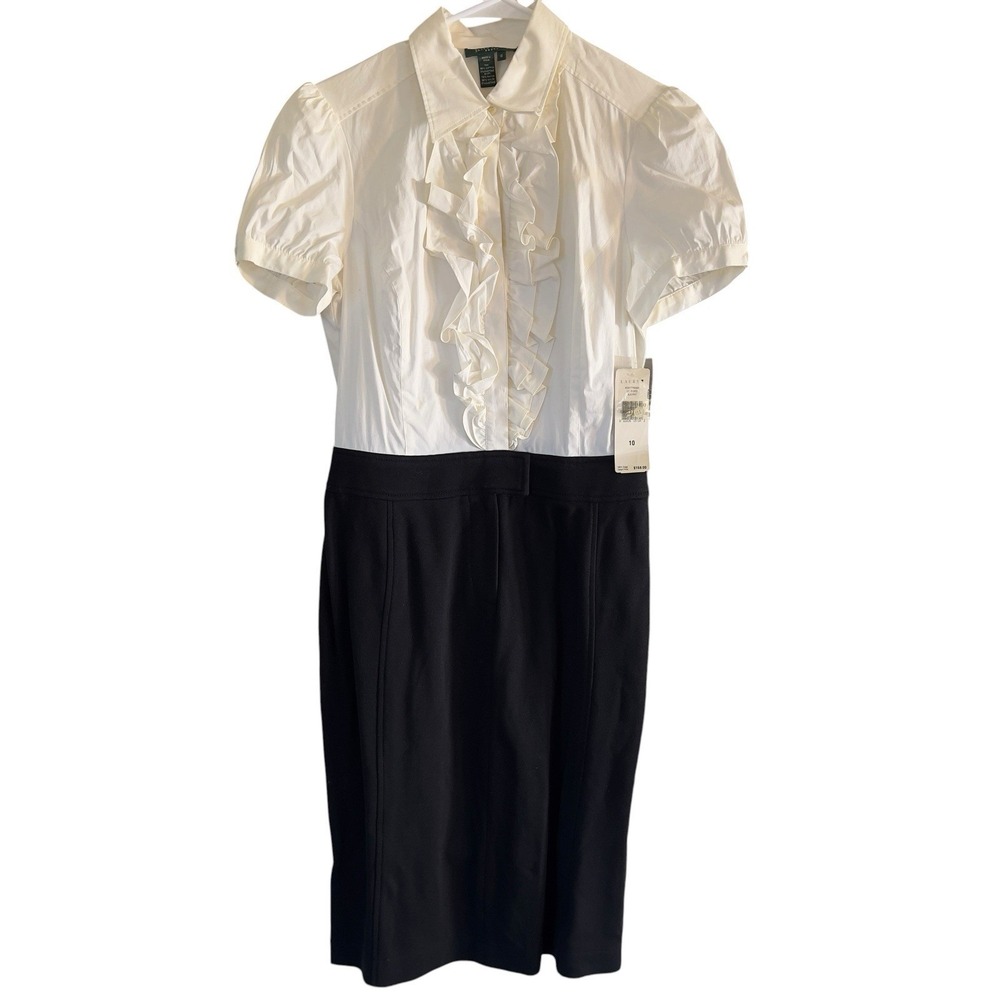 NWT Lauren Ralph Lauren Career Midi Dress Women's Size 10 St Tropez Ruffle